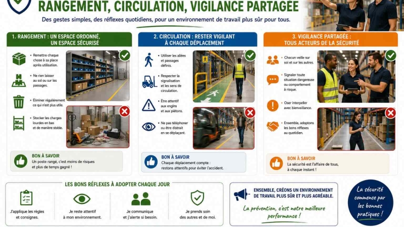 Bonnes pratiques : rangement, circulation, vigilance partagée